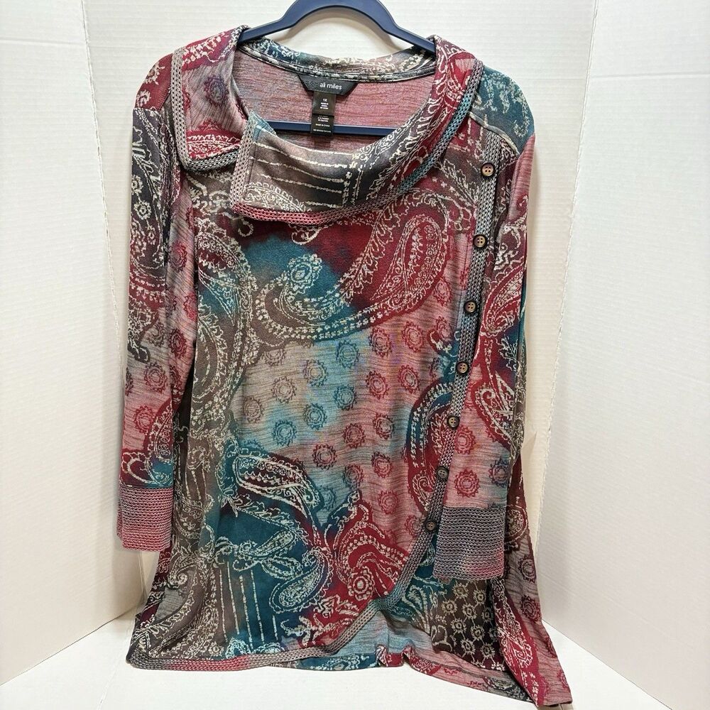 ALI MILES Women's XL Multicolor Paisley 3/4 Sleeve Pullover Tunic Boho NWT